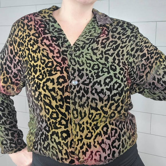 Kay Chapman Blouse Leopard Print Ombre Rainbow Burnout Velvet Small Art to Wear - Picture 6 of 14